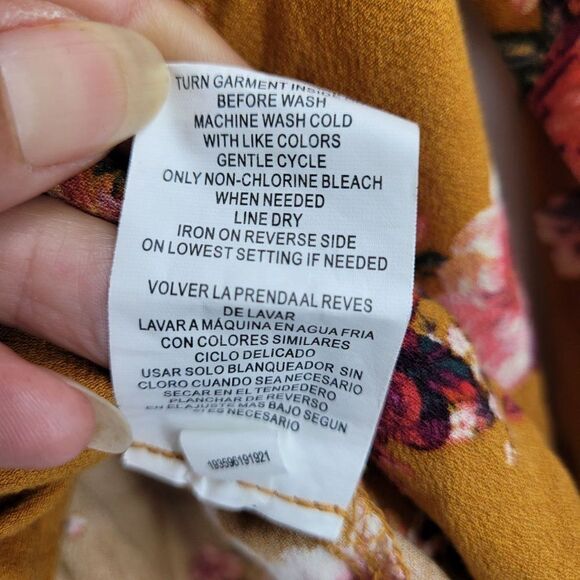 Vintage Rewind Peasant Blouse L Mustard Floral Off Shoulder Crop Button Tie Puff - Picture 13 of 14